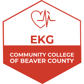 A red logo of Community College of Beaver County EKG Badge