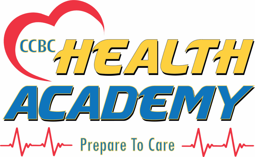 A logo of ccbc health academy - prepare to care