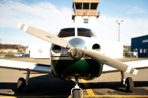 Background image of the front of a plane for aviation