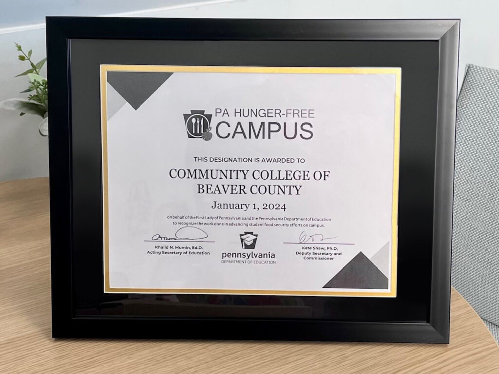 A photo of PA Hunger-Free Campus awarded to Community College of Beaver County on January 1, 2024