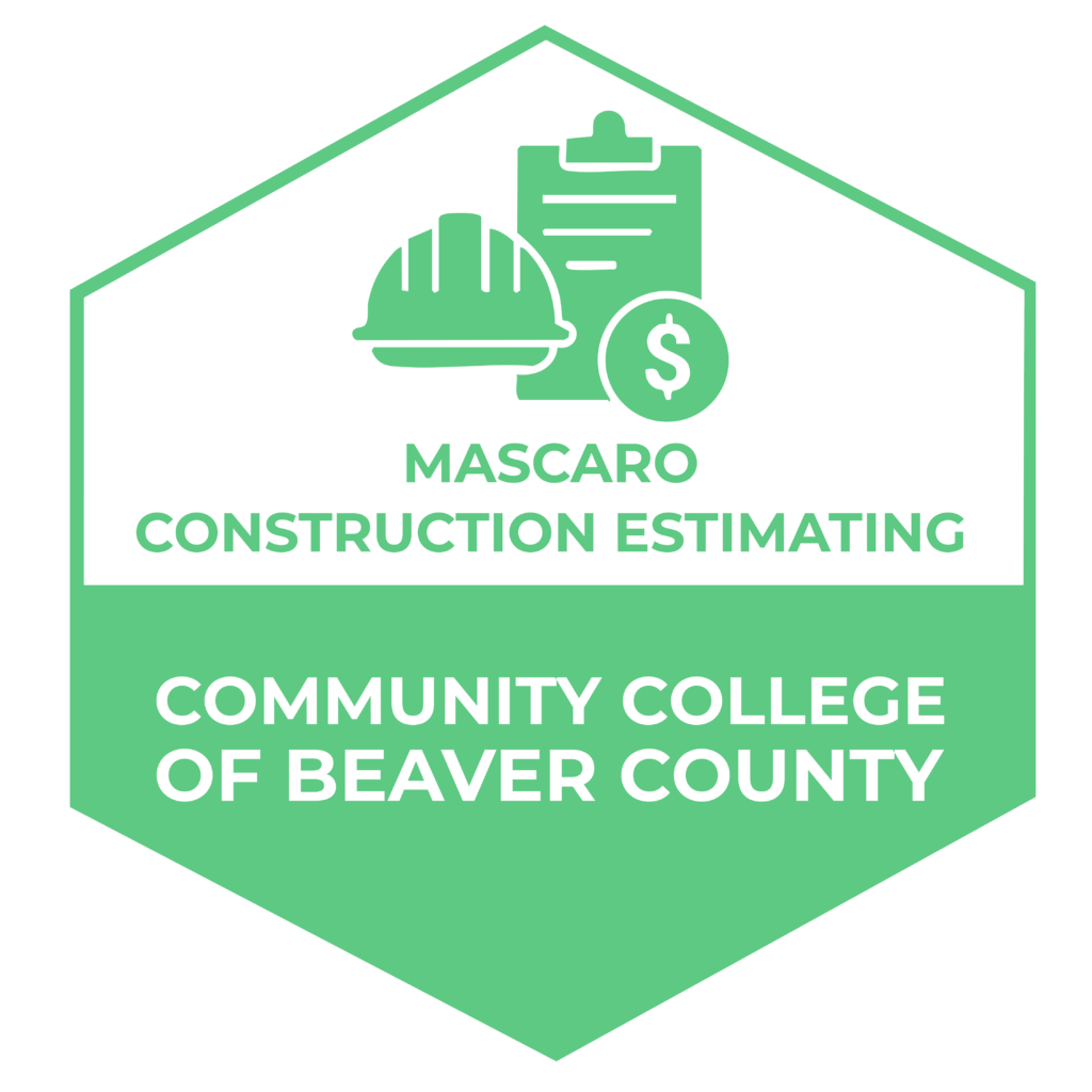 A green logo of Community College of Beaver County Construction Estimating Badge