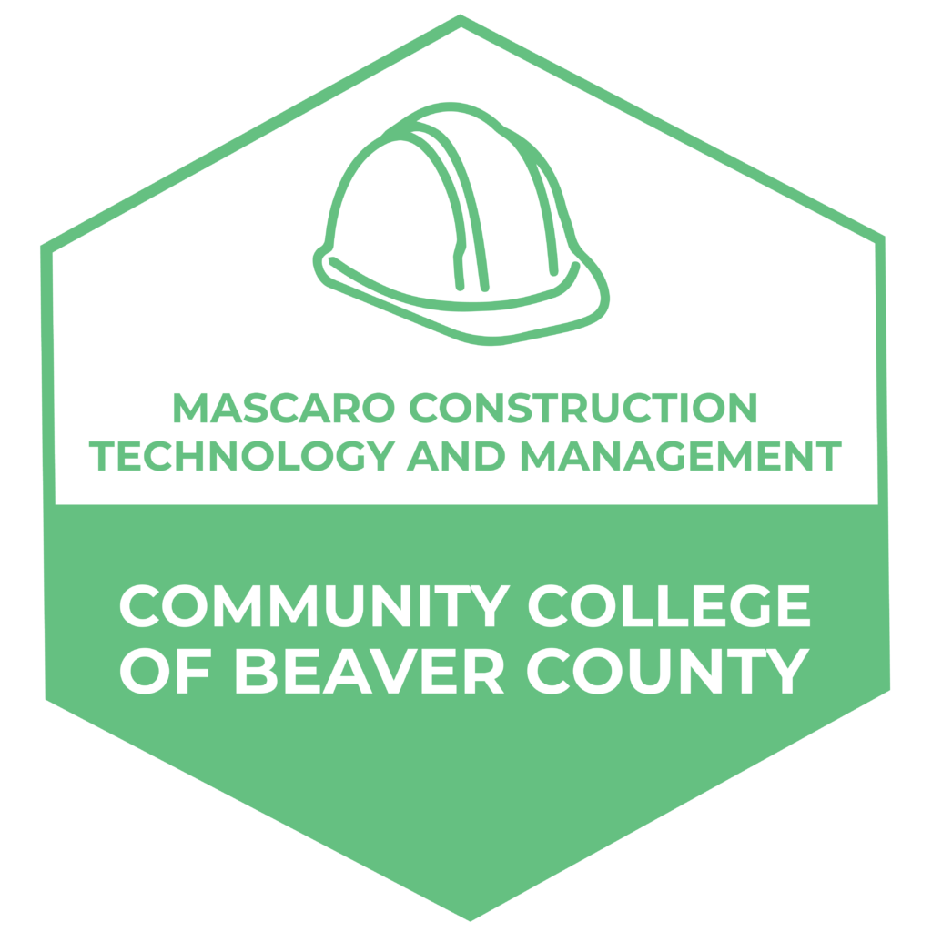 A green logo of Community College of Beaver County Construction MGT Badge